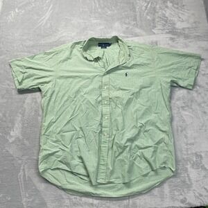 Ralph Lauren Blake Shirt Mens XL Green Check Short Sleeve Collared Button Up